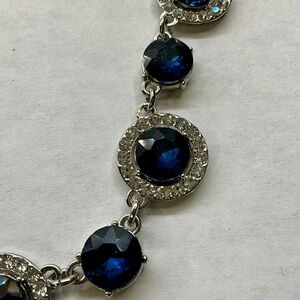 Beautiful MONET SAPPHIRE BLUE GLASS and Rhinestone NECKLACE Formal Jewelry